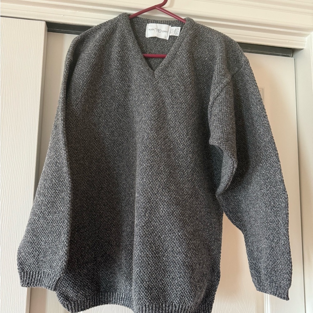 Men's Gray 100% Cotton vintage V-Neck Sweater
